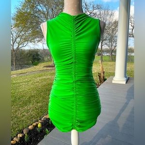 Zara - Gorgeous Green Ruched High Neck Mini Dress - Sexy - Fitted - XSmall